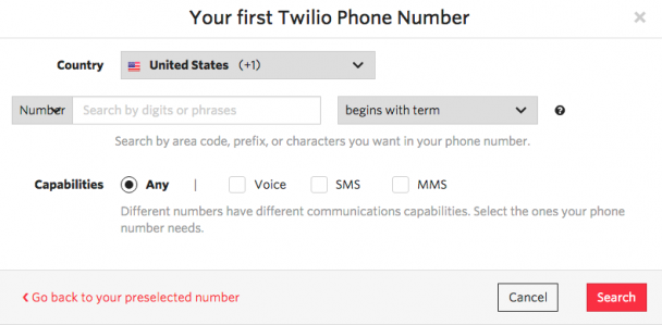 Twilio電話番号の取得