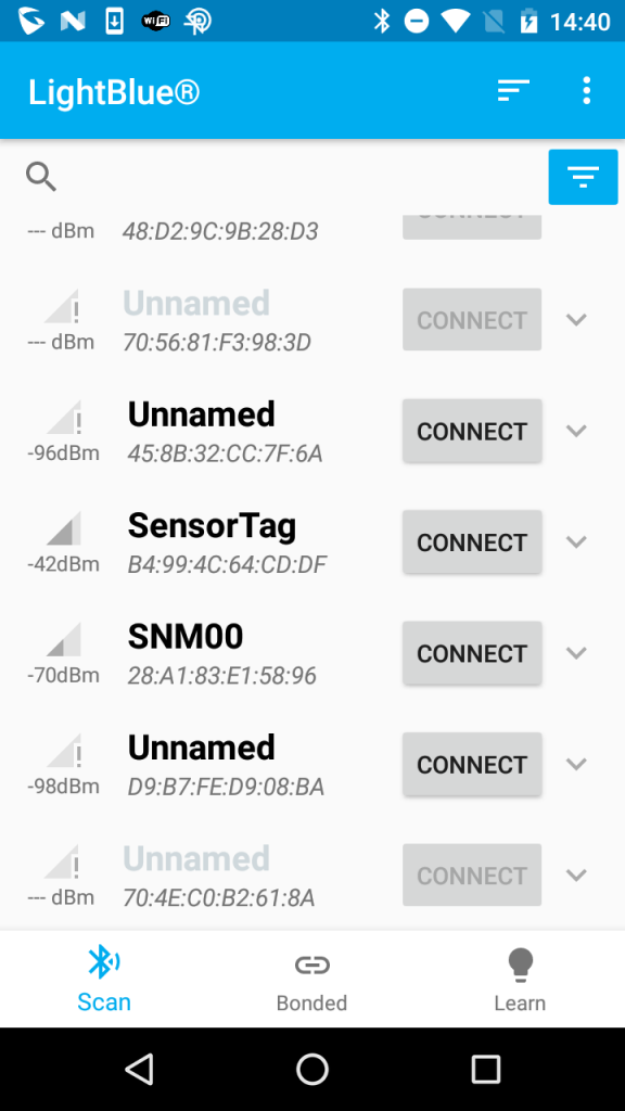 Android携帯を使ってBLEモジュールのスキャン TomoSoft